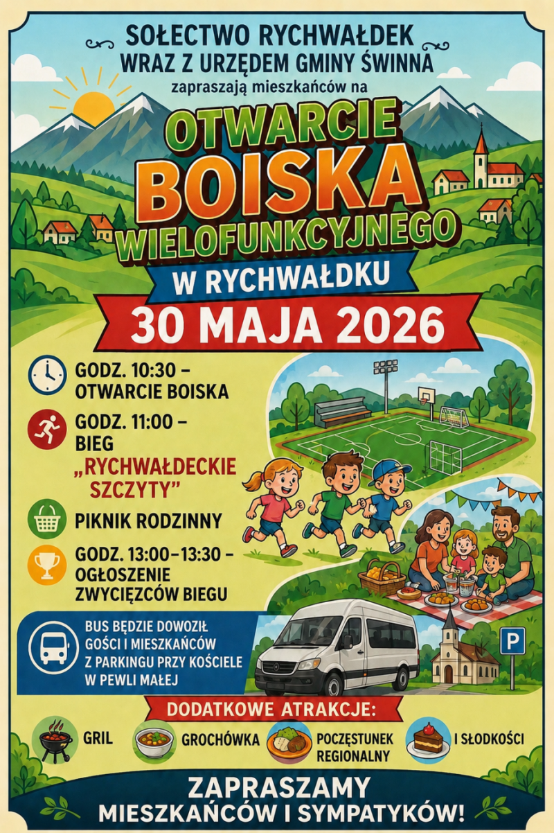 Zaproszenie: Otwarcie boiska wielofunkcyjnego w Rychwałdku