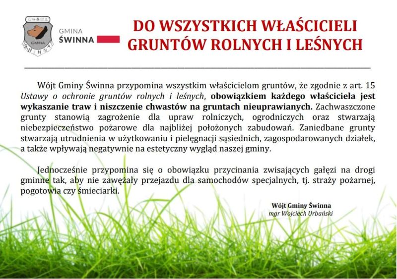 DO WSZYSTKICH WŁAŚCICIELI GRUNTÓW ROLNYCH I LEŚNYCH