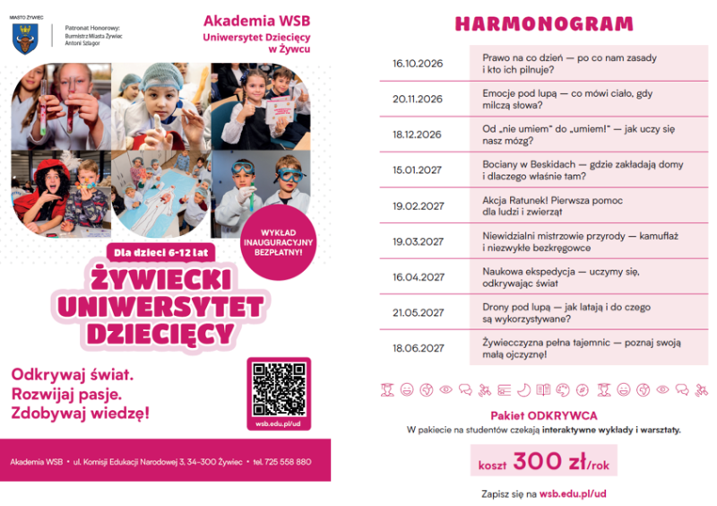 Uniwersytet Dziecięcy Akademii WSB w Żywcu – ruszyła rekrutacja na rok akademicki 2026/2027!